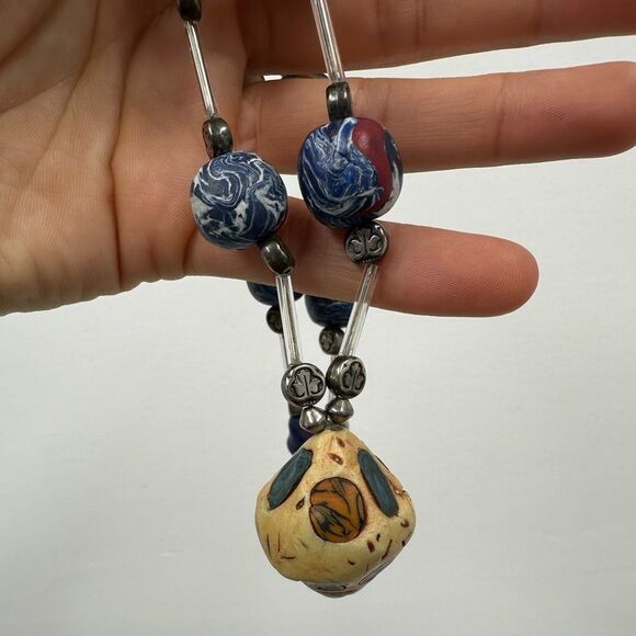 Vintage Handmade Statement Necklace Beaded Jewelry Chunky 24” - Picture 11 of 12